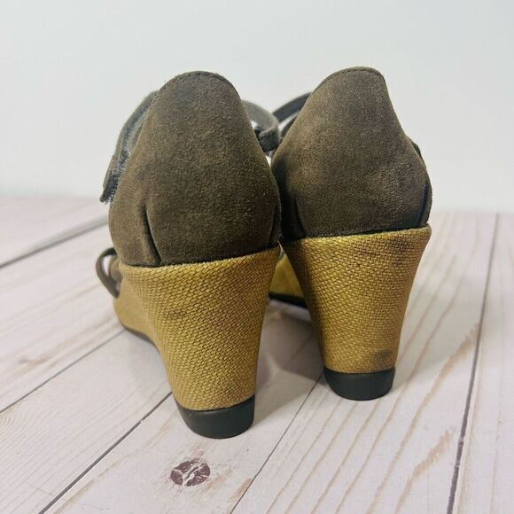 Teva Green Brown Suede Leather Strappy Wedge Sandals Sz 6 - Picture 3 of 8